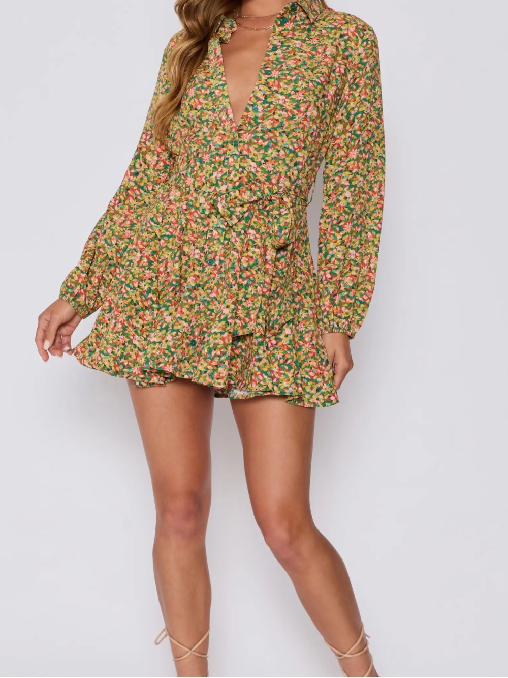VICI Fiona Floral Long Sleeve Shirtdress